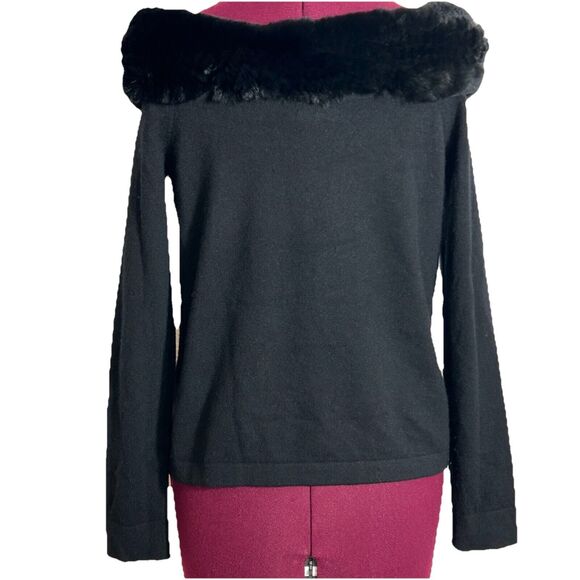 C By Bloomingdale's Cashmere Pullover Sweater Rabbit Fur Neckline Size XS Black - Picture 2 of 11